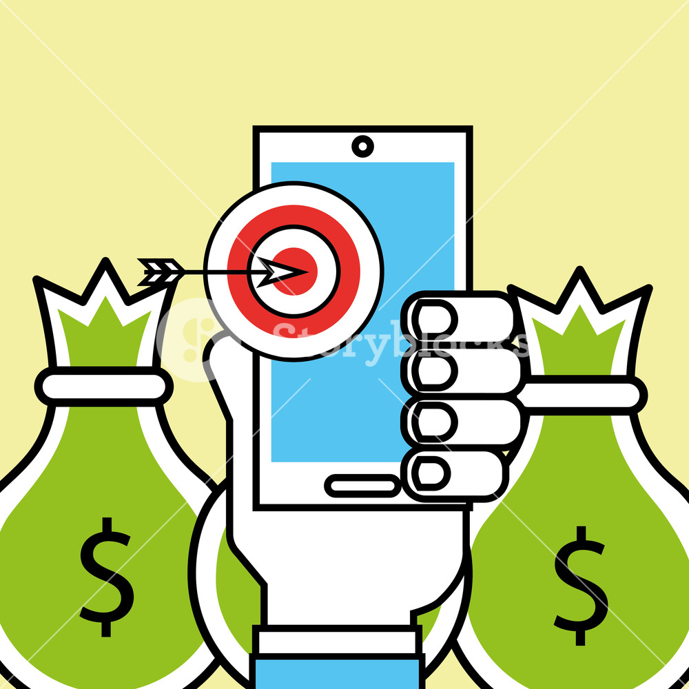 Hand Holding Phone Target And Money Analytics And Investment 1000x1000 Hand Holding Phone Target And Money Analytics And Investment