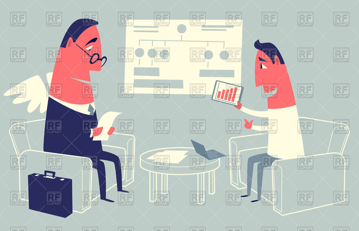 1200x774 Businessman Presenting Startup Idea To Angel Investor Vector Image