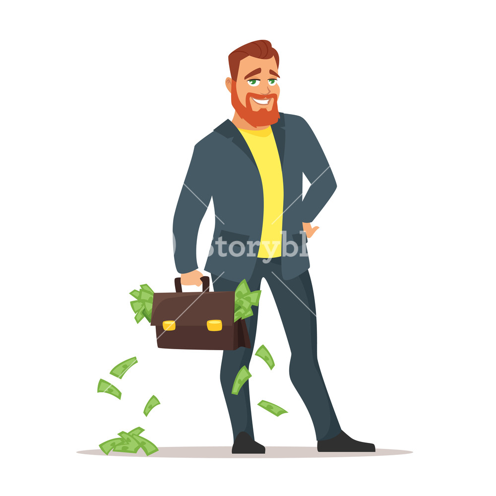 1000x1000 Vector Cartoon Style Illustration Of Red Bearded Businessman