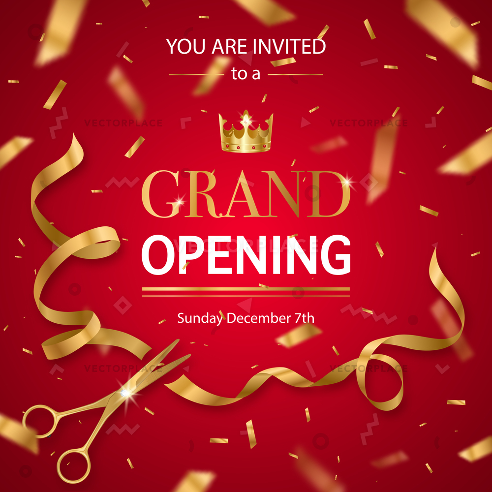 1000x1000 Grand Opening Invitation Card Poster Realistic Vector Illustration