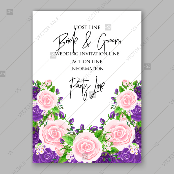600x600 Wedding Invitation Card Template Purple Pink Rose Greenery Floral