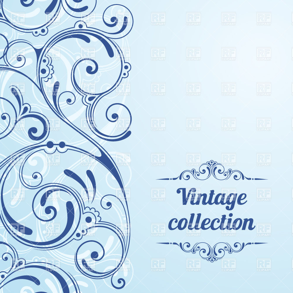 1000x1000 Blue Vintage Background With Curly Ornamental Border Vector Image