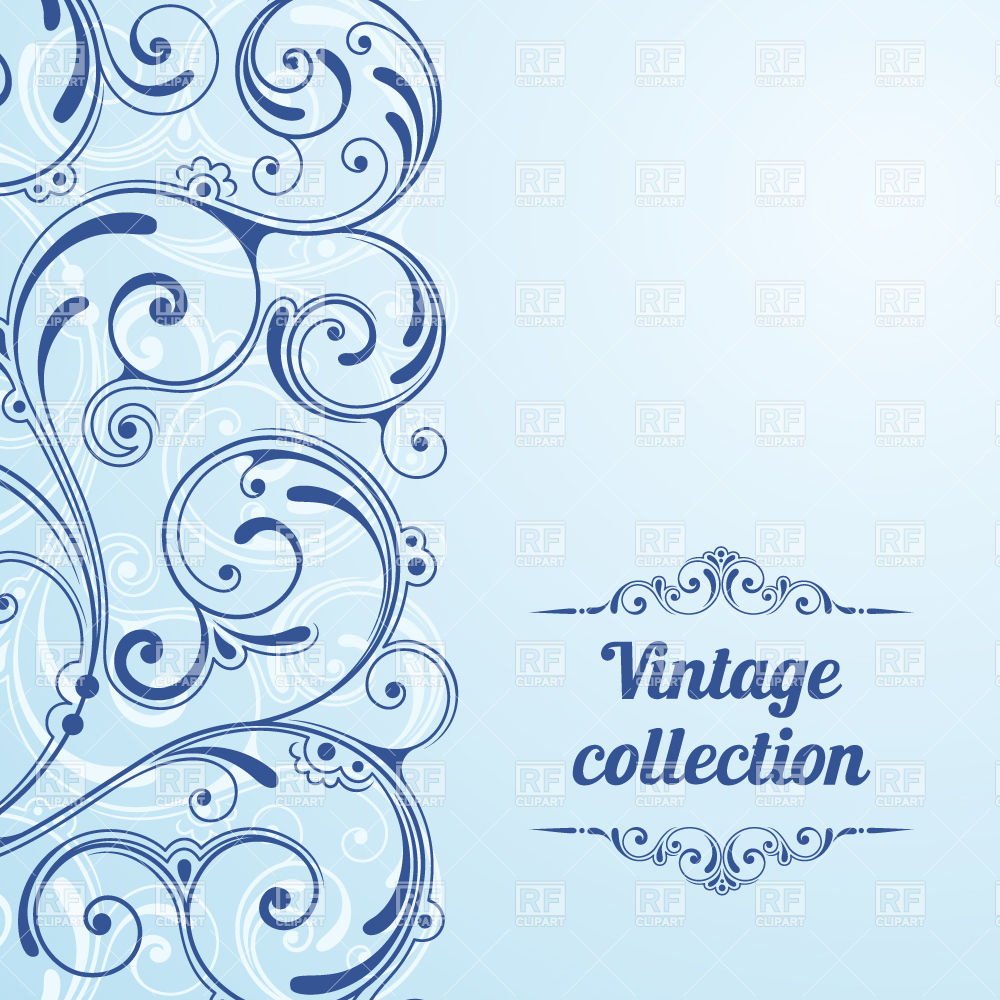 1000x1000 Blue Vintage Invitation Card With Curly Ornamental Border, Vector