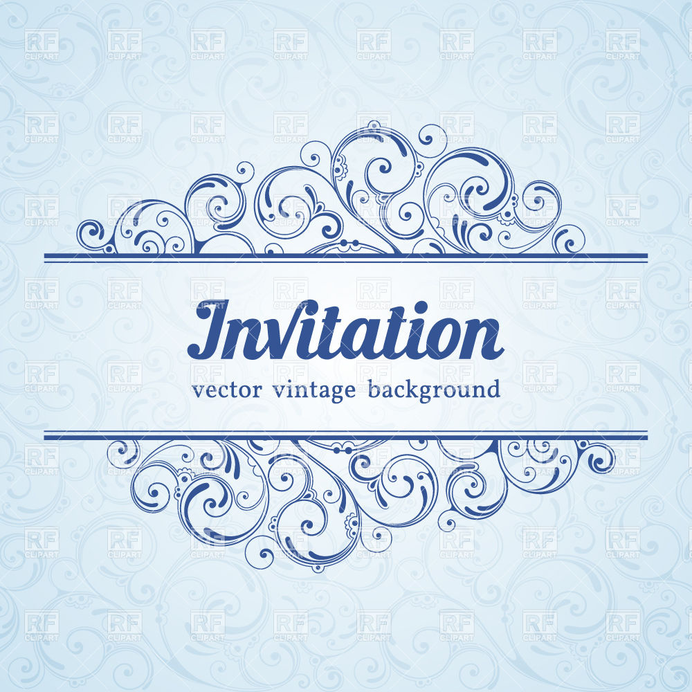 1000x1000 Blue Vintage Invitation Template With Curly Borders