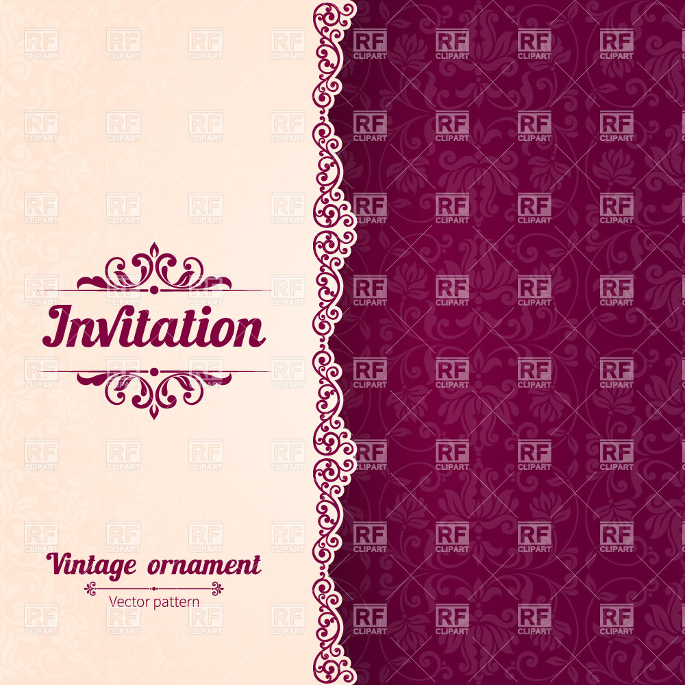 1000x1000 Invitation Card Template With Curly Border And Damask Background
