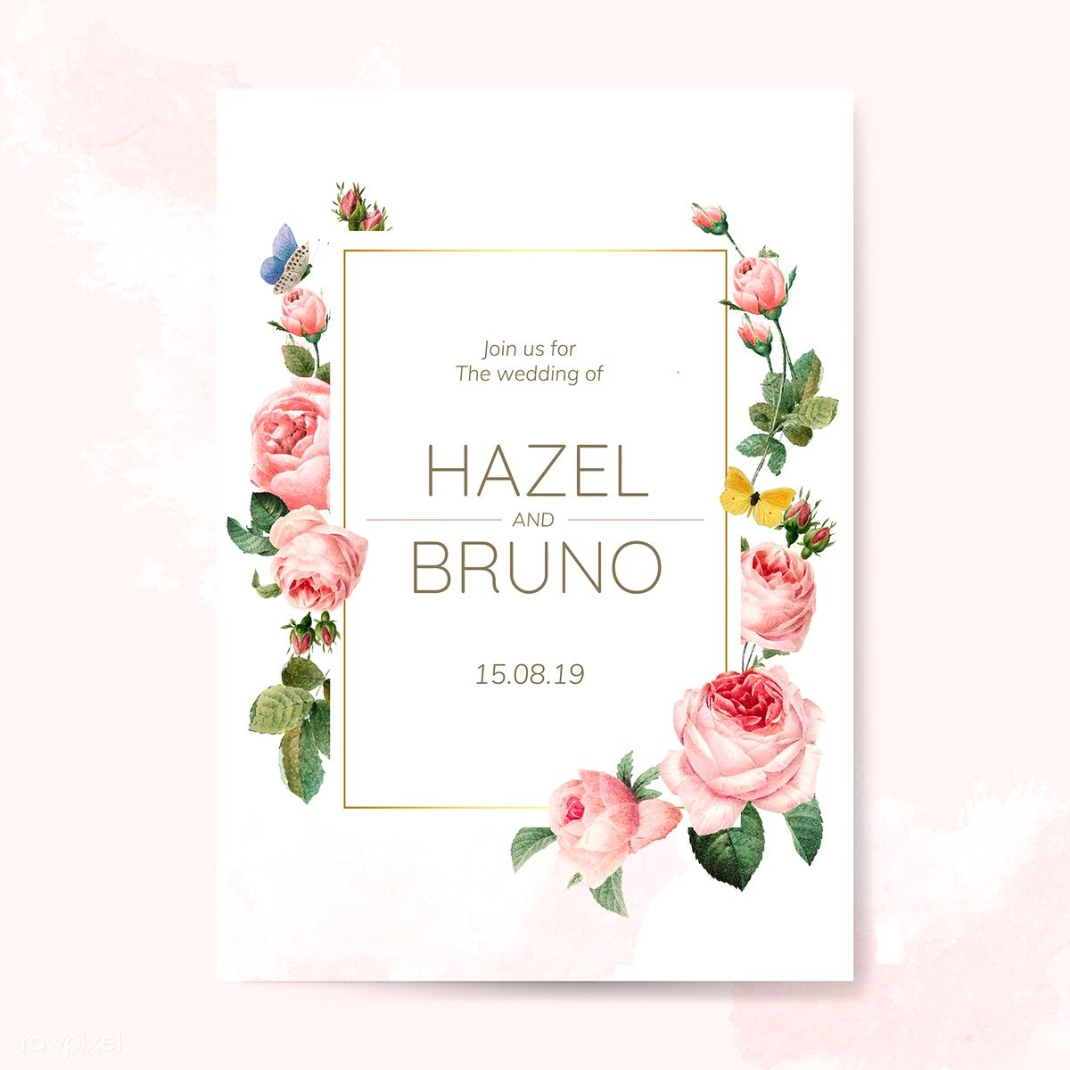 1200x1200 Wedding Invitation Card Decorated With Roses Vector Free Image