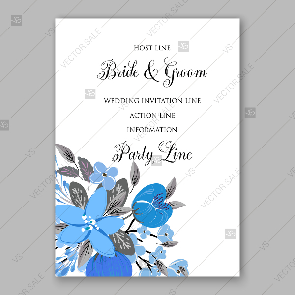 600x600 Blue Floral Vector Background Wedding Invitation Card Template