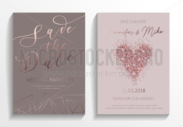 600x417 Wedding Invitation Card Set Modern Design Template With Rose Gold