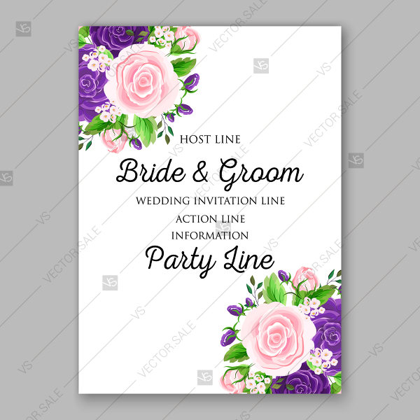 600x600 Wedding Invitation Card Template Purple Pink Rose Greenery Floral