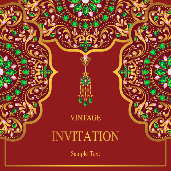600x600 India Styles Vintage Invitation Card Vector Template