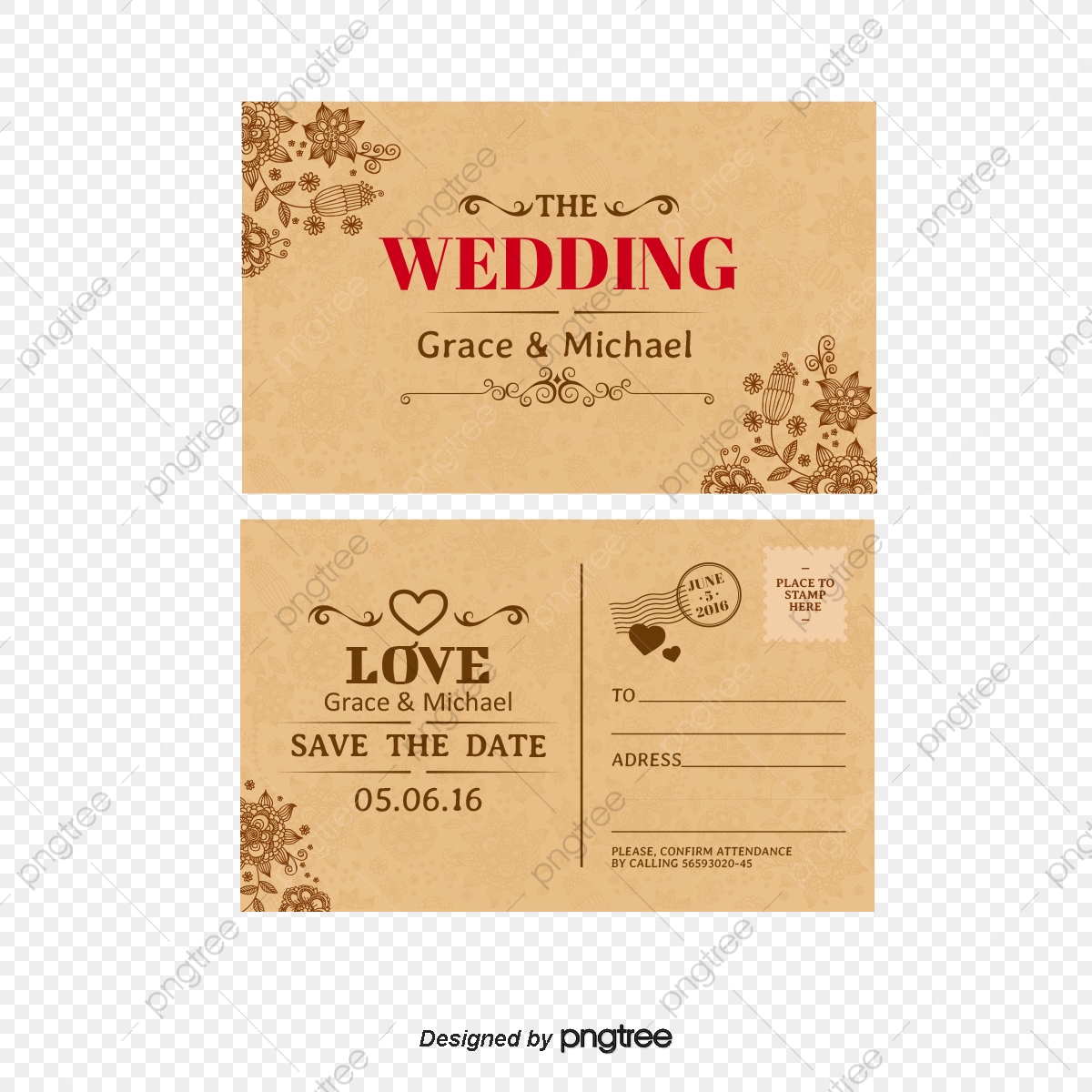 1200x1200 Vintage Postcard Style Wedding Invitation Card Vector, Wedding