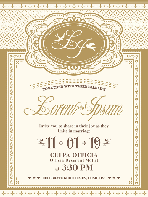 500x667 Vintage Wedding Invitation Cards Vectors Free Download