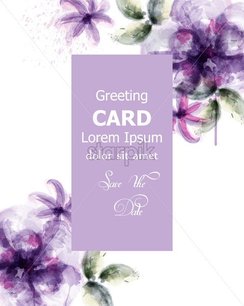 479x600 Violet Flowers Watercolor Card Vector Purple Stains And Delicate
