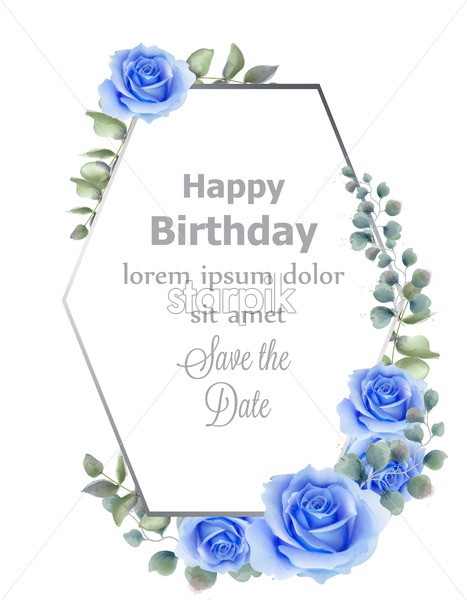 467x600 Watercolor Blue Rose Flower Card Vector Vintage Birthday Greeting