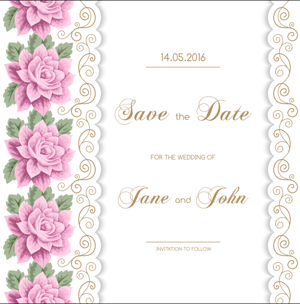 618x626 Wedding Invitation Card With Flower Vintage Vector Free Download