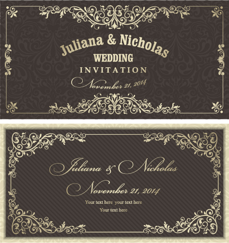 473x502 Decorative Pattern Wedding Invitation Cards Vector Set Free Vector