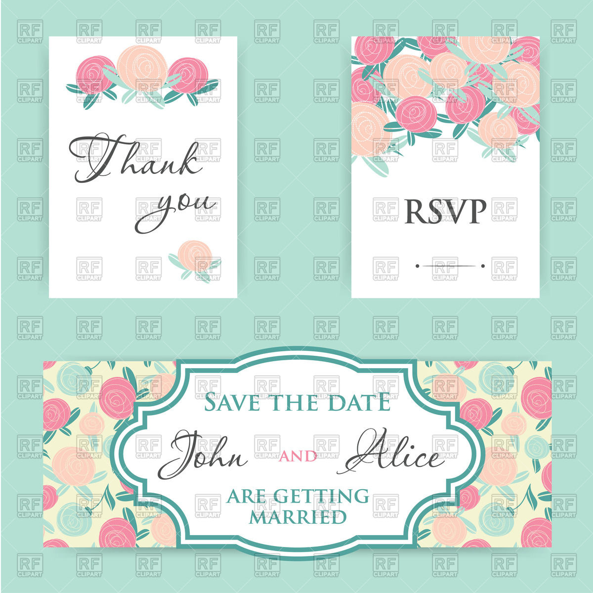 1200x1200 Pastel Wedding Invitation Cards With Rose Flowers Vector Image