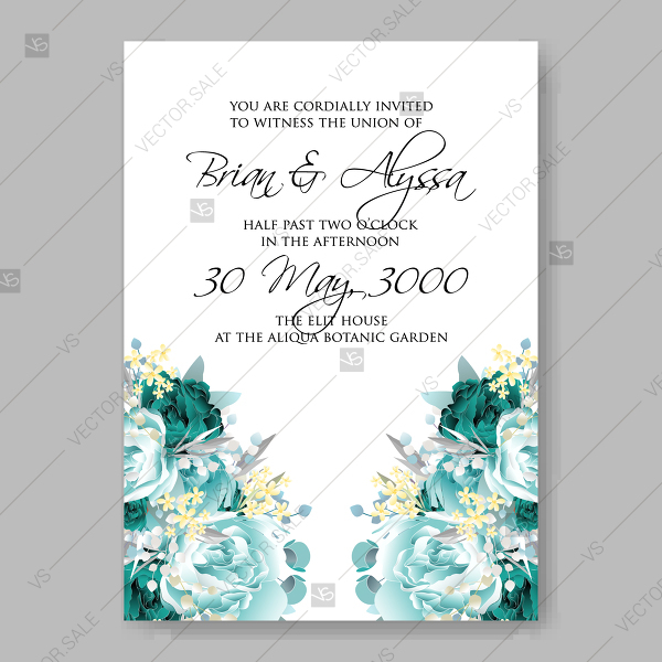 600x600 Vintage Wedding Invitation Vector Card Template Mint Green Blue