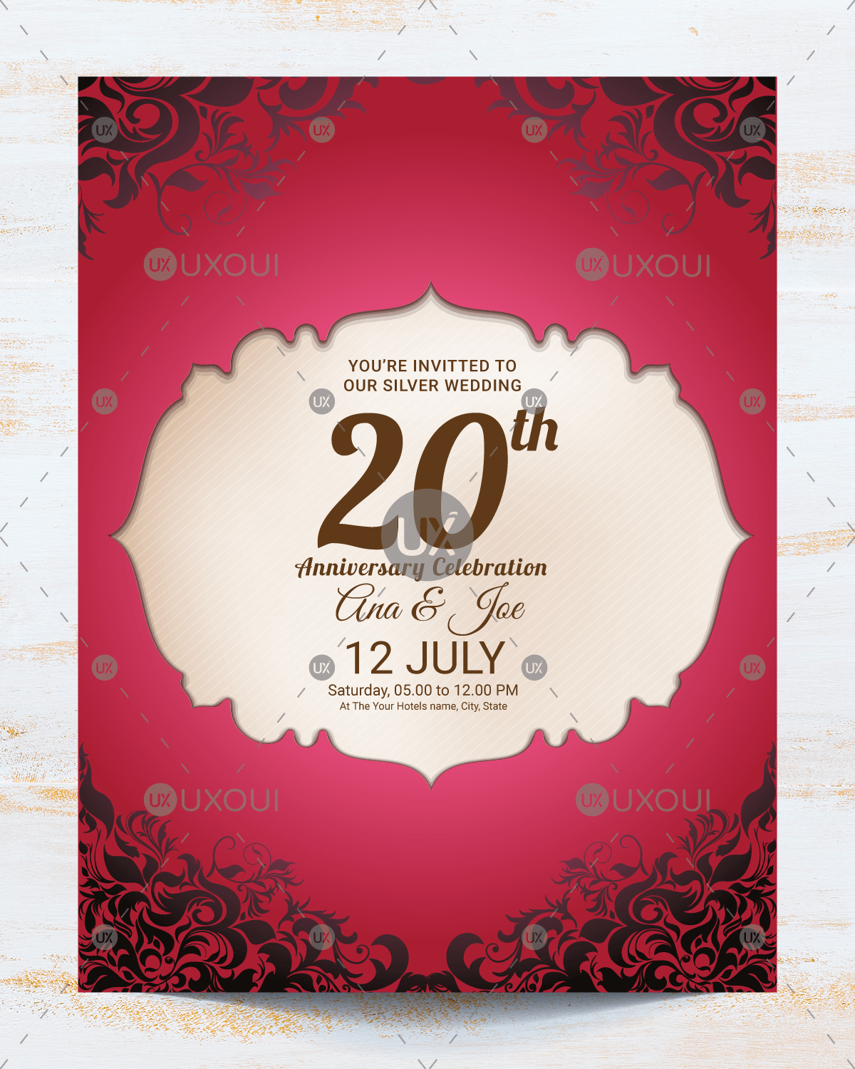 1200x1500 Vintage Wedding Anniversary Invitation Card Template Design Vector