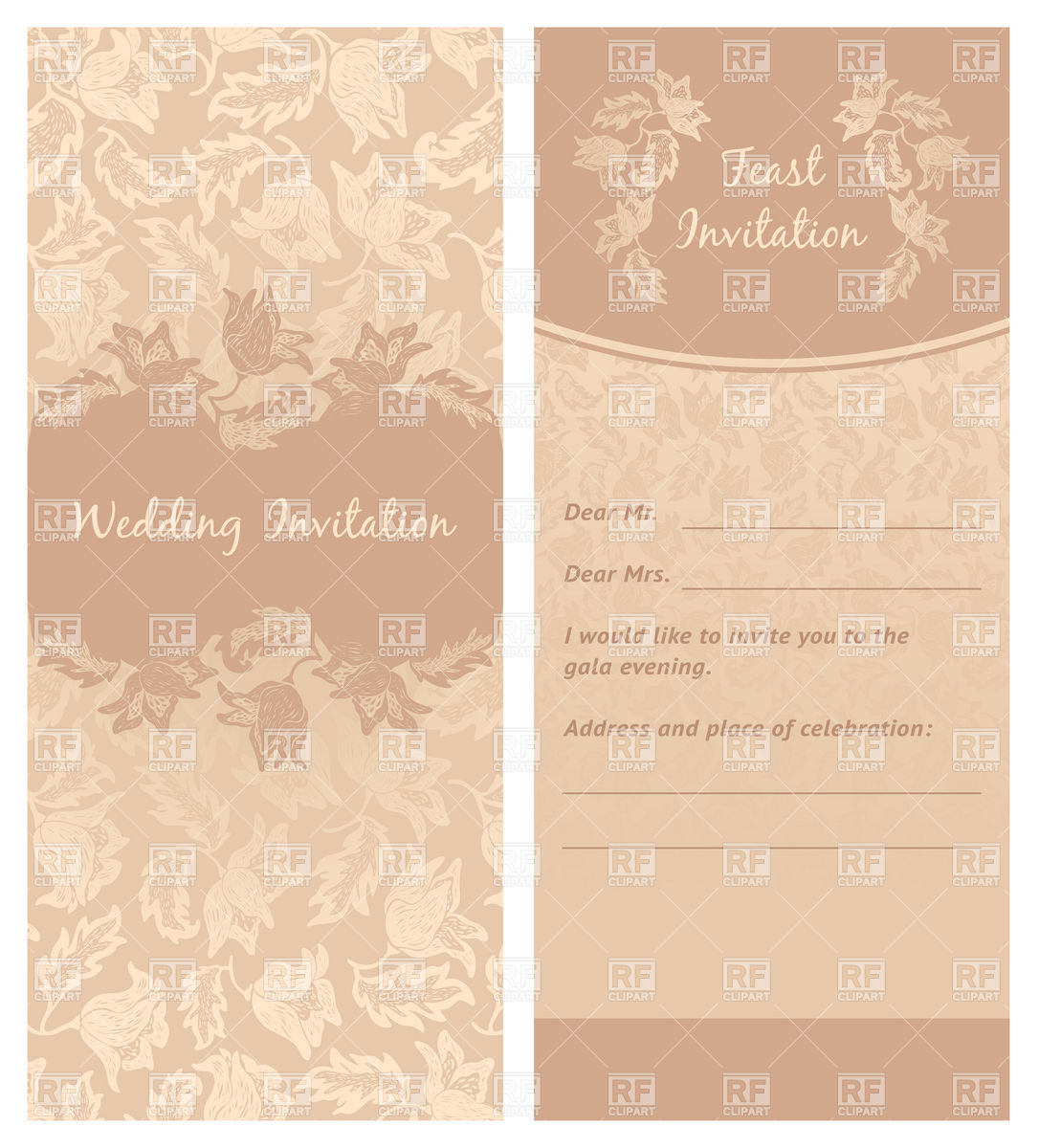 1086x1200 Ornate Brown Floral Wedding Invitation Template Vector Image