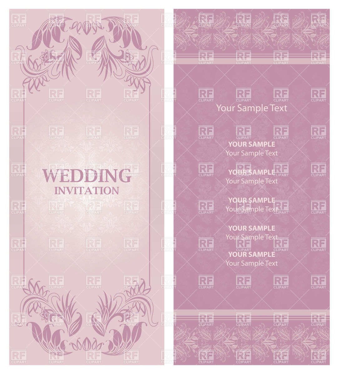1086x1200 Ornate Violet Wedding Invitation Template Vector Image