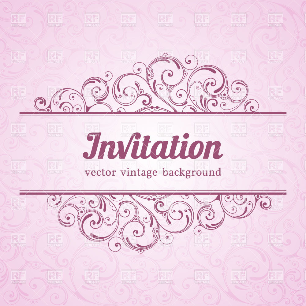 1000x1000 Pink Vintage Invitation Template With Curly Borders