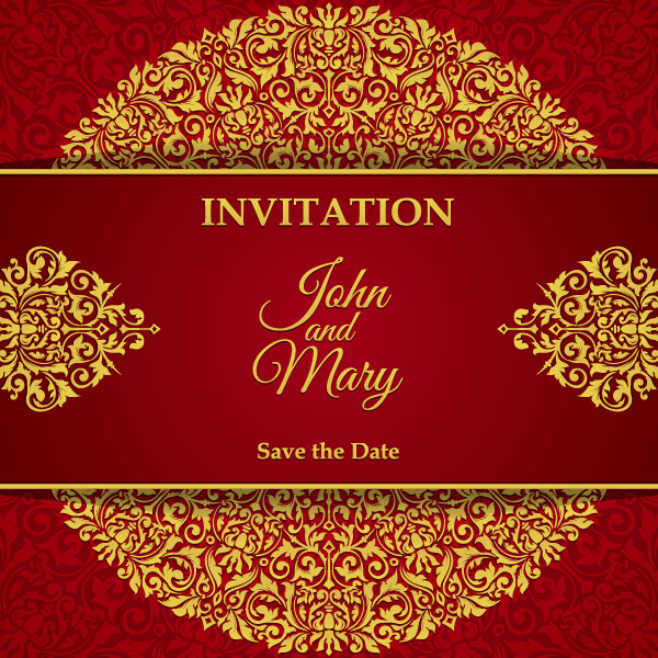 600x600 Red With Golden Invitation Template Vector Free Download