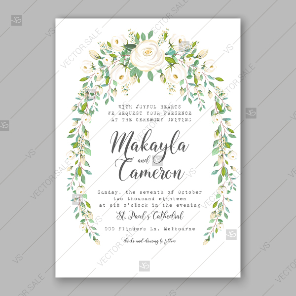 600x600 Rose White Greenery Wedding Background Vector Invitation Template
