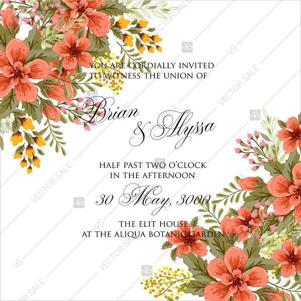 600x600 Spring Flower Vector Wedding Invitation Template Marriage
