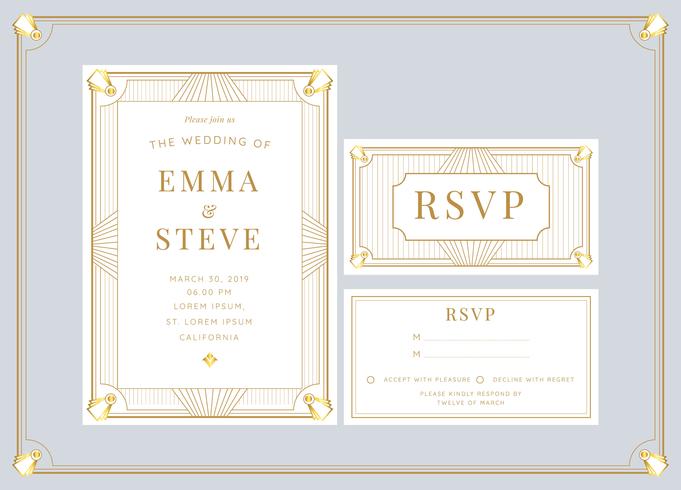 681x490 White Gold Art Deco Wedding Invitation Template Vector