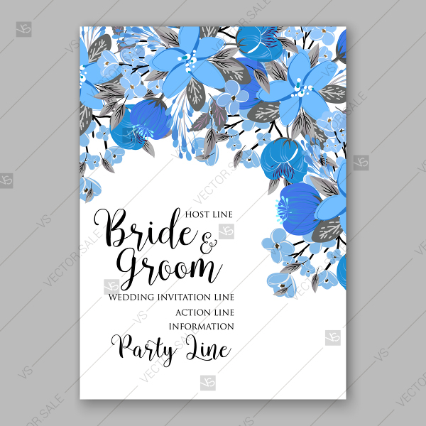 600x600 Blue Floral Vector Background Wedding Invitation Card Template