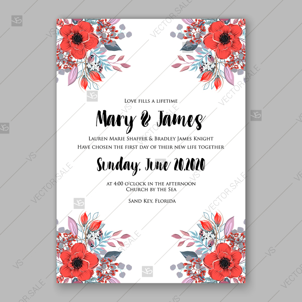 600x600 Red Peony Poppy Floral Wedding Invitation Card Background Vector