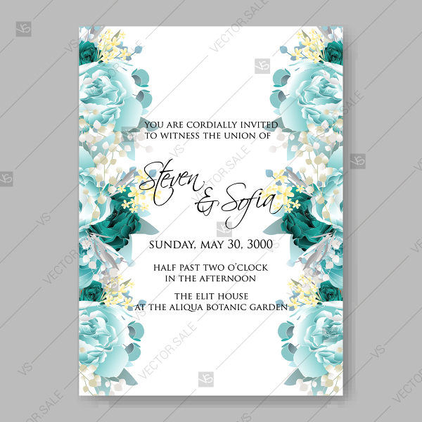 600x600 Vintage Wedding Invitation Vector Card Template Mint Green Blue