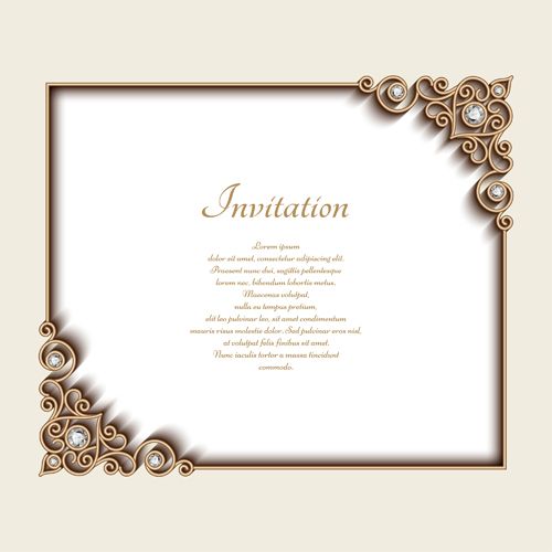 500x500 Vintage Golden Frames With Diamond Invitation Vector Vector