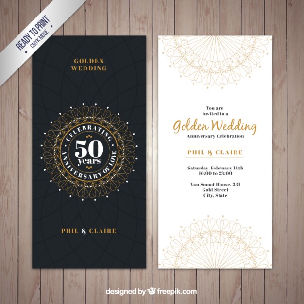 626x626 Classic Golden Wedding Invitation Vector Free Download