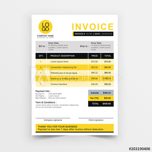 Invoice Template Vector Design Yellow Minimal Quotation Design 500x500 Invoice Template Vector Design Yellow Minimal Quotation Design
