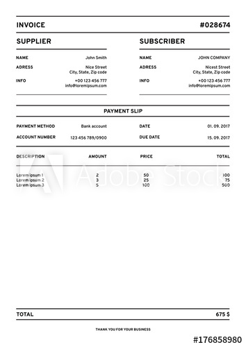 Modern Simple Invoice Template, Vector Illustration, Format 354x500 Modern Simple Invoice Template, Vector Illustration, Format