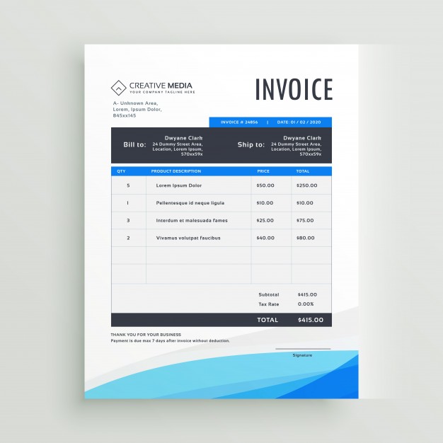 Blue Wavy Invoice Template Vector Free Download 626x626 Blue Wavy Invoice Template Vector Free Download