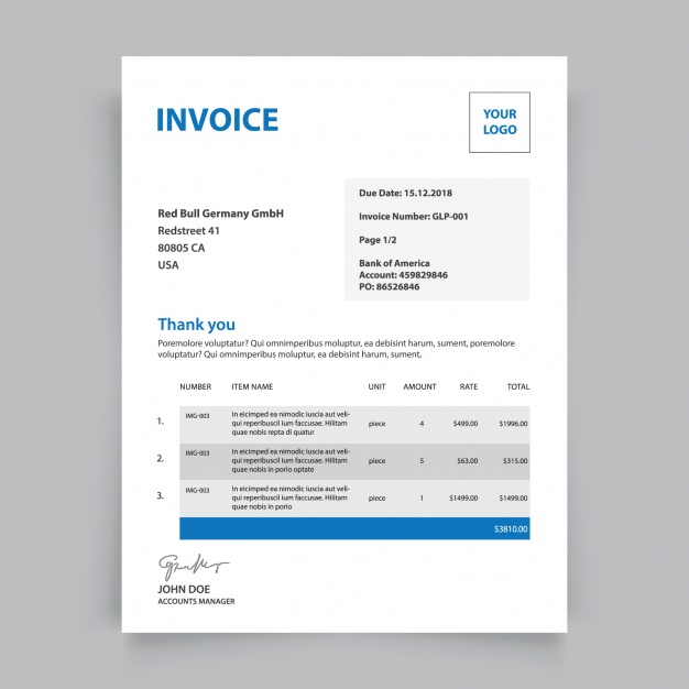 626x626 Business Invoice Template Vector Free Download