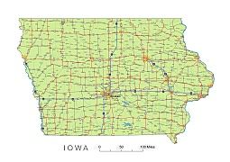 255x180 Ia Highway Map, Iowa Detailed Map, Iowa State Map, Iowa Vector Map