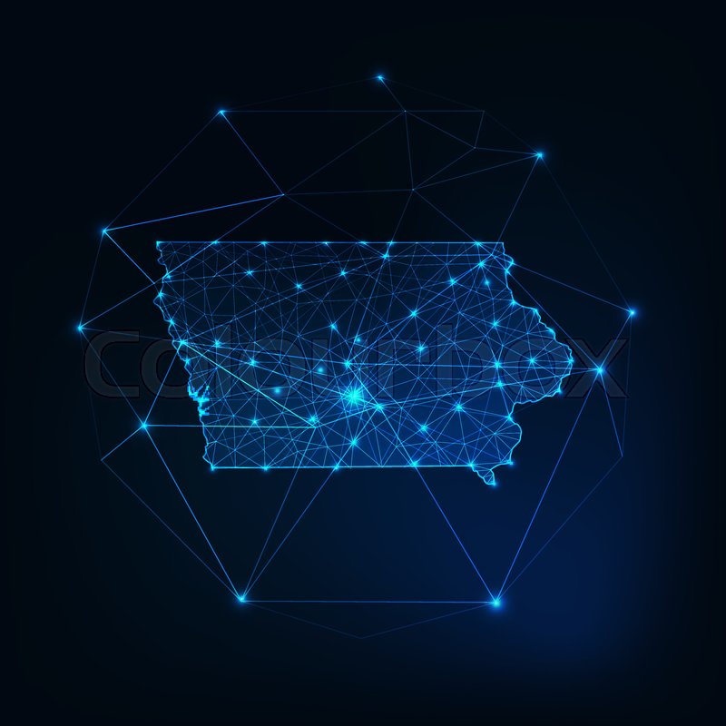 800x800 Iowa State Usa Map Glowing Silhouette Stock Vector Colourbox