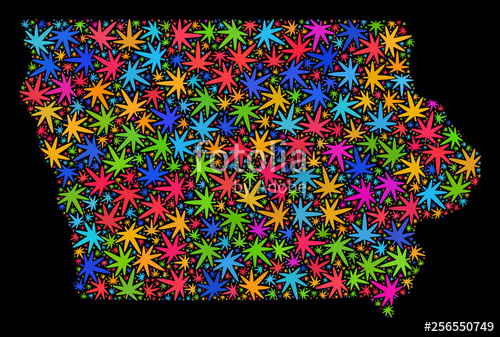 500x337 Bright Vector Marijuana Iowa State Map Mosaic On A Black