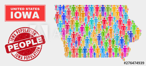 500x227 Demographic Iowa State Map Illustration People Colorful Mosaic