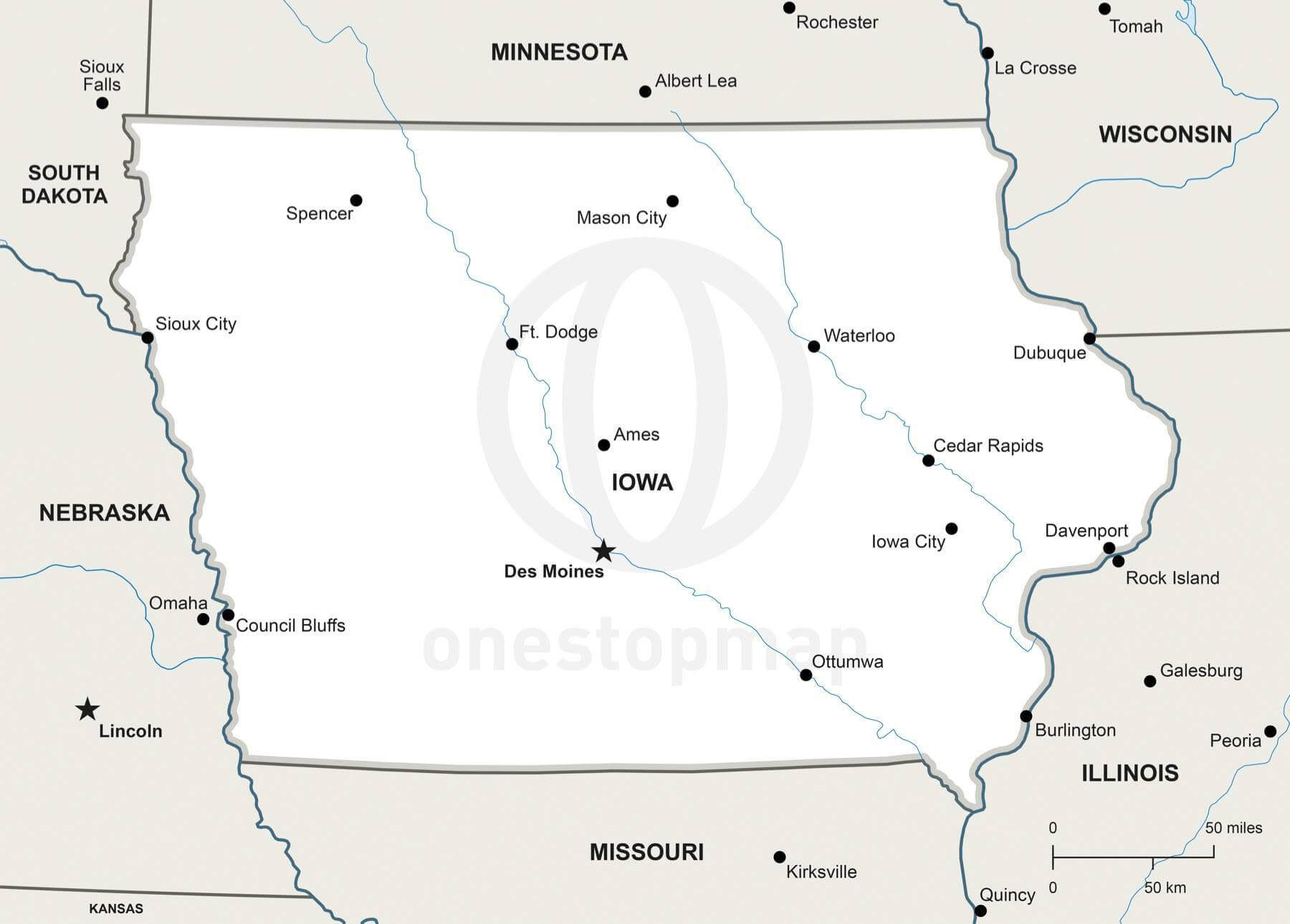 1800x1290 Vector Map Of Iowa Political One Stop Map
