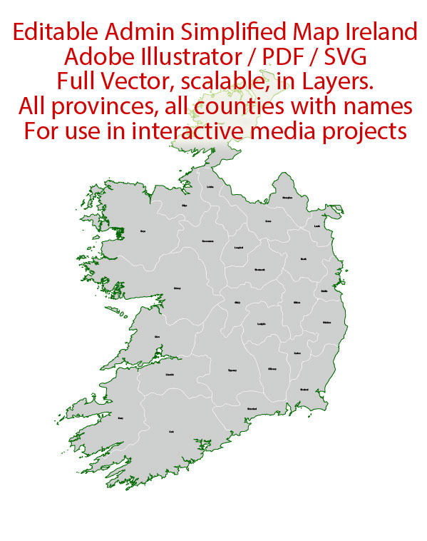 599x758 Ireland Map Admin Vector Adobe Illustrator Editable Pdf Simplified