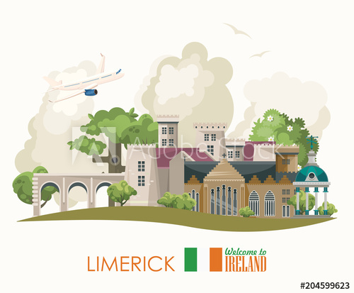 500x413 Ireland Vector Illustration With Landmarks, Irish Castle, Green