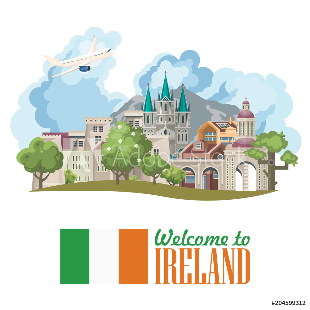 1000x1000 Photo Art Print Ireland Vector Illustration With Landmarks