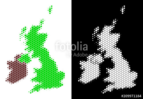 500x347 Pixel Halftone Great Britain And Ireland Map Vector Geographic