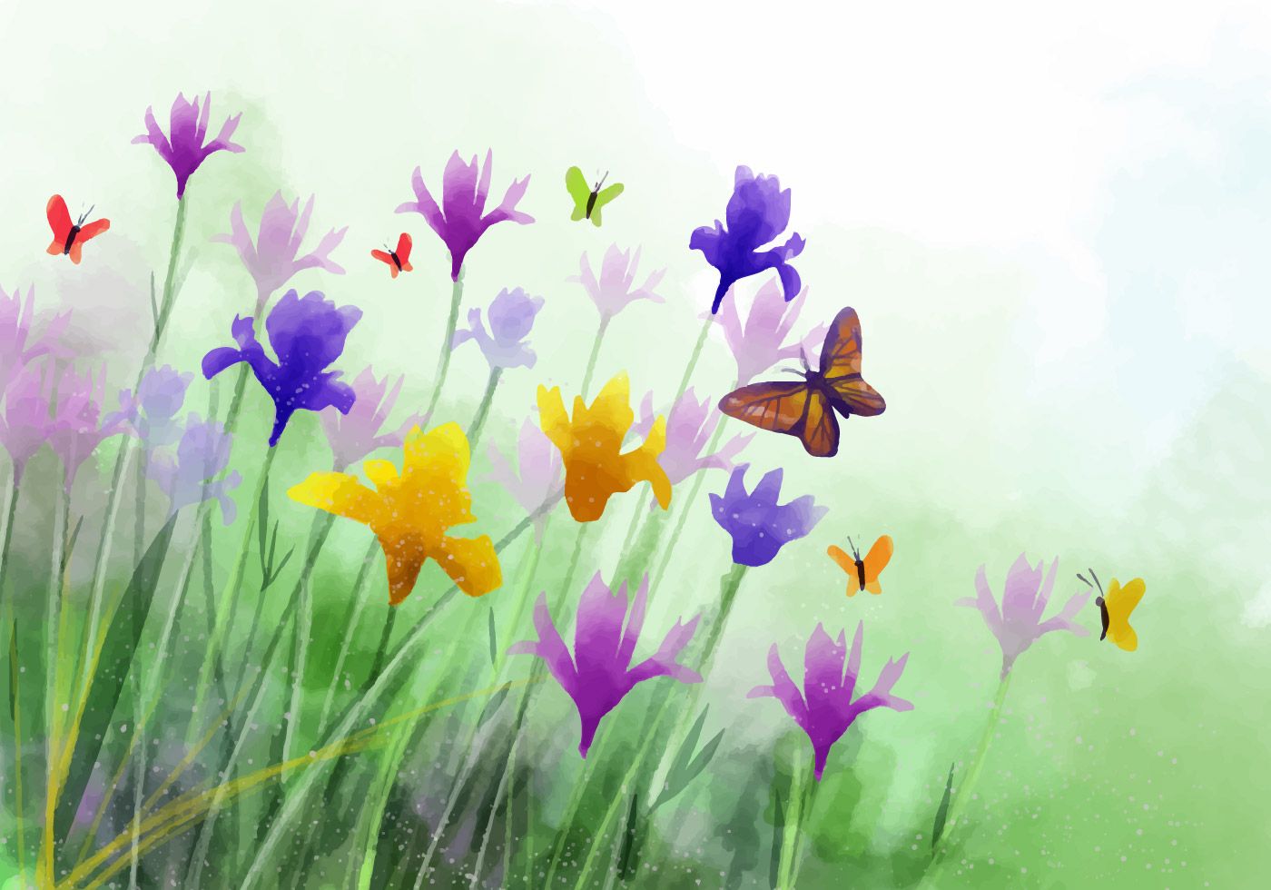 1400x980 Watercolor Wildflower Iris Flower Vector Background