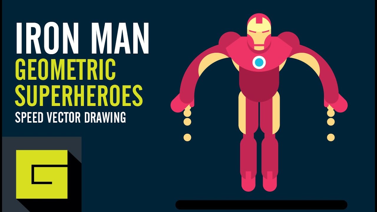 1280x720 Speed Drawing Flat Character, Iron Man, Geometric Superheroes